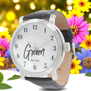 Bräutigam Schwarz Weiß Schrift Hochzeit  Armbanduhr