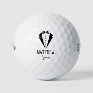 Bräutigam schwarzer Smoking mit gestreifter Fliege Golfball