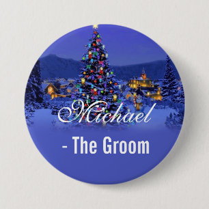 Bräutigam, vintage Weihnachtsbaum schneebedeckte N Button