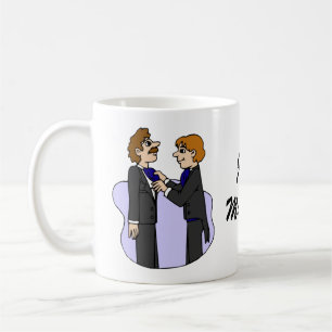 Bräutigame, die für wedding sich vorbereiten kaffeetasse