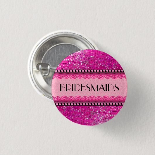 Brautjungern. Rosa Glitzer Diamanten und Spitzen Button (Vorne & Hinten)