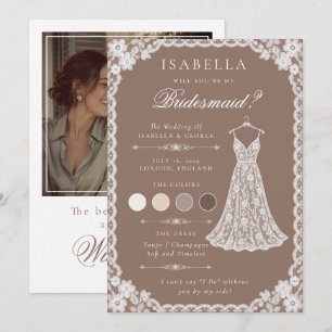 Brautjungfer Antrag Karte Kleid Farbe Taupe Spitze