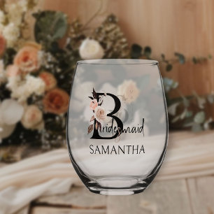 Brautjungfer Blumen-Buchstabe Brautparty Hochzeit Weinglas Ohne Stiel