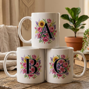 Brautjungfer Blumengeschenk-Tasse mit Monogramm Kaffeetasse