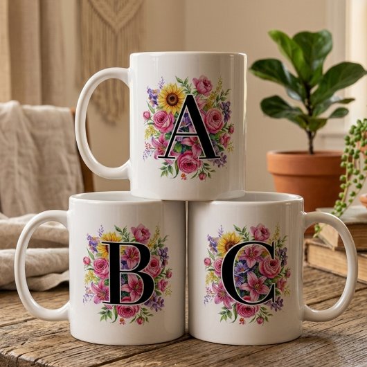 Brautjungfer | Blumengeschenk-Tasse mit Monogramm Kaffeetasse