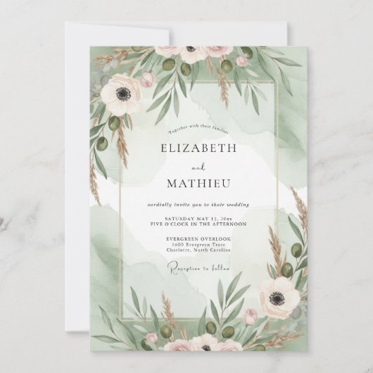 Brautjungfer Blush Mint Anemone Einladung (Vorderseite)