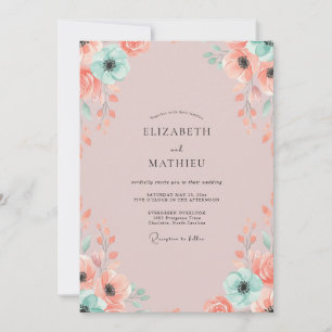 Brautjungfer Blush-Minz-Wildblumen-Hochzeit Einladung
