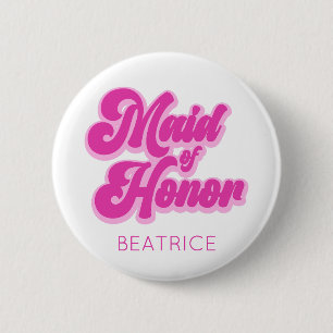 Brautjungfer Bubblegum Rosa Retro Individueller Na Button