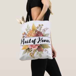 Brautjungfer Burgund Floral Text Herbsthochzeit Zu Tasche