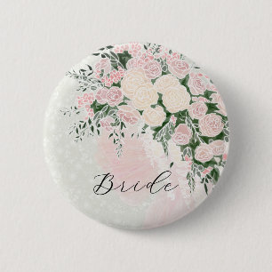 Brautjungfer Erröten Bogen und Rose Wisteria Blume Button