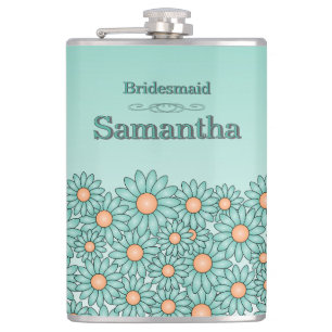 Brautjungfer-Flasche mit Teal-Blume Flachmann