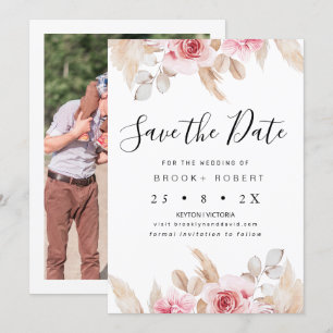 Brautjungfer Florale Pampas Hochzeit Save The Date Einladung