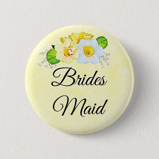 Brautjungfer Gelb floral Button (Vorderseite)