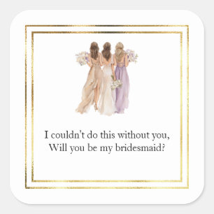 Brautjungfer-Geschenk-Aufkleber für die Hochzeit Quadratischer Aufkleber
