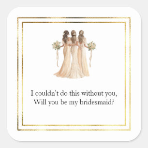 Brautjungfer-Geschenk-Aufkleber für die Hochzeit Quadratischer Aufkleber