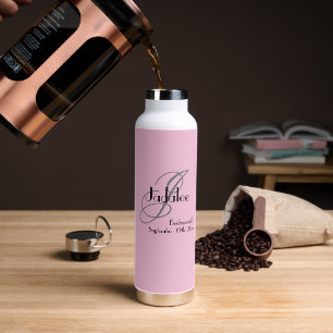 Brautjungfer Geschenk Grau Monogramm Schwarze Deta Trinkflasche