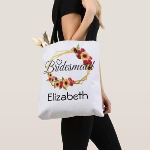 Brautjungfer-Geschenk, Sonnenblume, Rosen, Goldrah Tasche