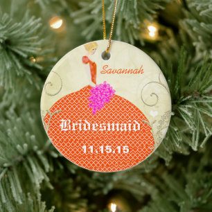 Brautjungfer-Geschenke mit blonden Haaren Orange u Keramik Ornament
