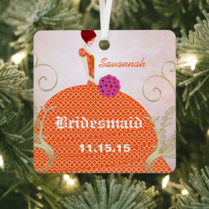 Brautjungfer Geschenke Orange und Rosa Ornament Aus Metall