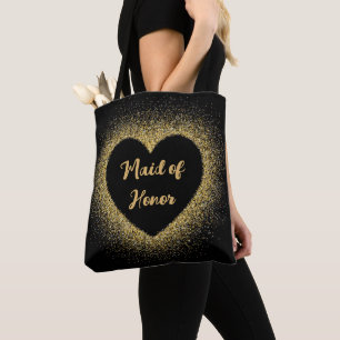 Brautjungfer Gold Glitter Elegantes Skript Hochzei Tasche
