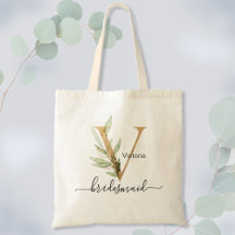 Brautjungfer Goldblatt Grünzeug Blätter-Monogramm