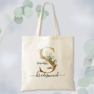 Brautjungfer Goldblatt Grünzeug Blattwerk Monogram Tragetasche