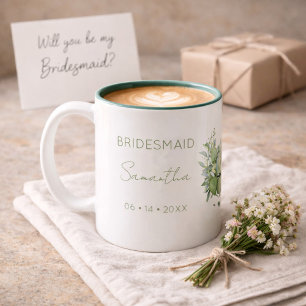 Brautjungfer Hochzeit Eukalyptus Grün Name und Dat Zweifarbige Tasse