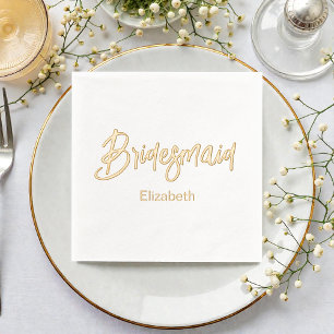 Brautjungfer Hochzeit Gold Weiß  Servietten Mit Folie
