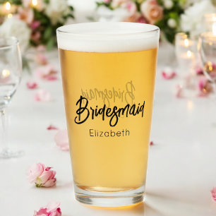 Brautjungfer Hochzeit Schwarz Schrift Elegant  Glas