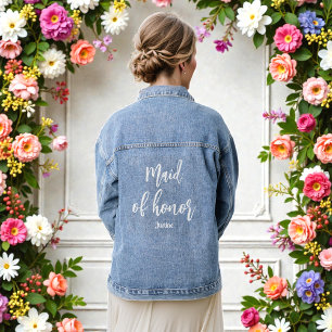 Brautjungfer Hochzeit Weißes Schrift Denim Jacke