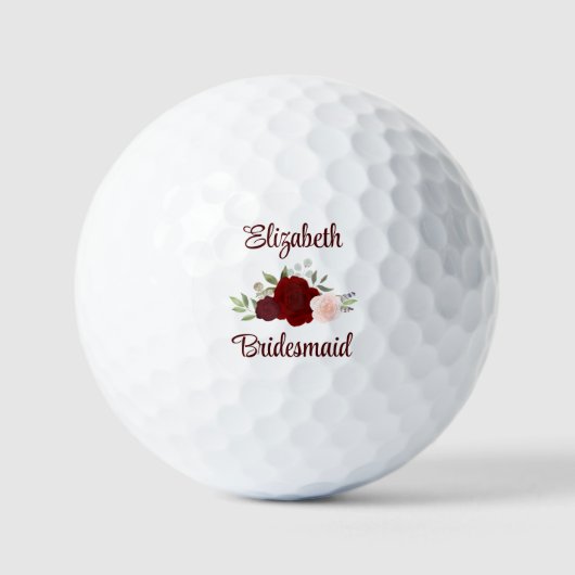 Brautjungfer Hochzeitsgeschenk Burgunder-Rosa Rose Golfball (Vorderseite)