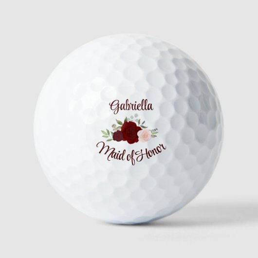 Brautjungfer Hochzeitsgeschenk Burgunder-Rosa Rose Golfball (Vorderseite)