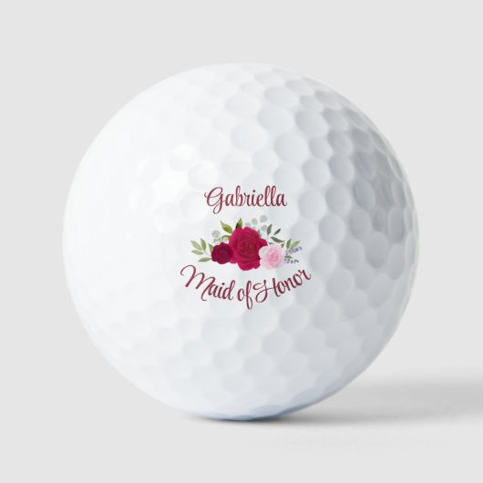 Brautjungfer-Hochzeitsgeschenk Magenta & rosa Rose Golfball (Vorderseite)