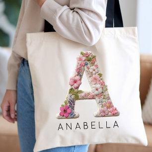 Brautjungfer Individuelles Monogramm Florales Fa Tragetasche