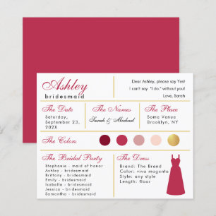 Brautjungfer Informationskarte Modern Magenta Gold