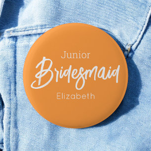Brautjungfer Junior Orange Weiße Hochzeits Knöpfe Button