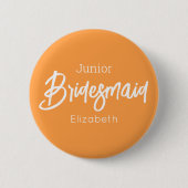 Brautjungfer Junior Orange Weiße Hochzeitsknöpfe Button (Vorderseite)