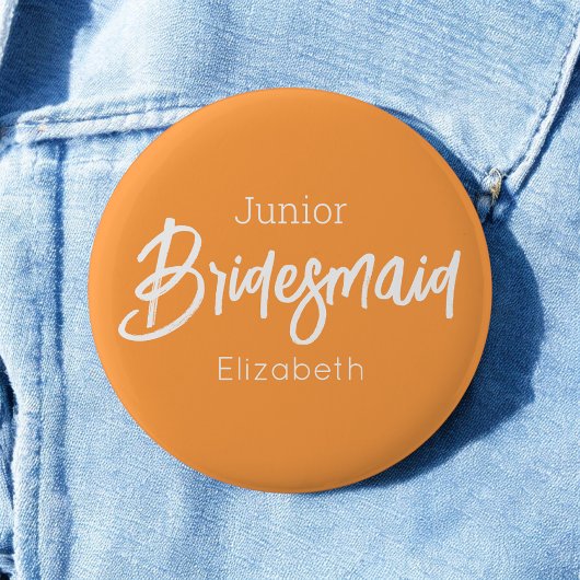 Brautjungfer Junior Orange Weiße Hochzeitsknöpfe Button