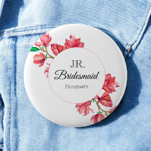 Brautjungfer Junior Rosa Weiß Floral Button