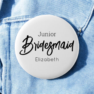 Brautjungfer Junior Schwarz Weiß Hochzeitsknopf Button
