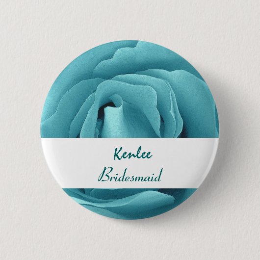 BRAUTJUNGFER Knopf mit AQUA BLAUER Rose V03 Button (Vorderseite)