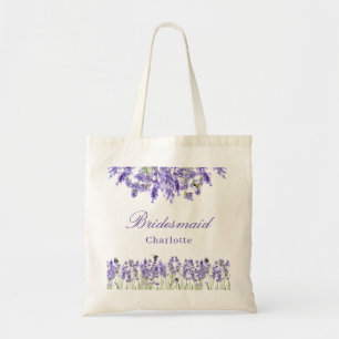 Brautjungfer lavendel Blumen violett Name Schrift Tragetasche