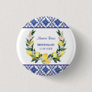 Brautjungfer Lemon Blue Italienische Fliesen Braut Button