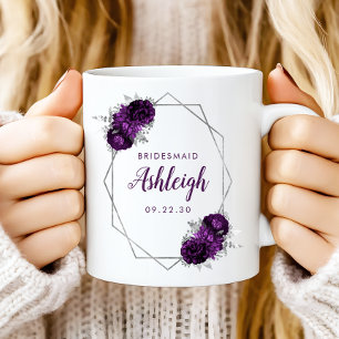 Brautjungfer Lila Floral Geometrisch Silber Rahmen Kaffeetasse