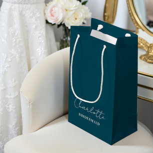 Brautjungfer Minimalistisches Skript   Tiefes Teal Kleine Geschenktüte