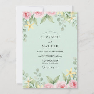 Brautjungfer Mint zartrosa Blätterhochzeit Einladung