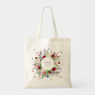 Brautjungfer mit rosa lila Blumen & Schmetterlinge Tragetasche