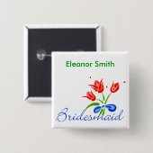 Brautjungfer mit roten Tulpen Button (Vorne & Hinten)