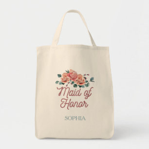Brautjungfer mit Vintage-Hochzeitsblumen Tragetasche