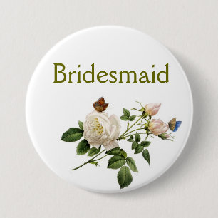 Brautjungfer mit Vintage-Weißrose Blumen Button